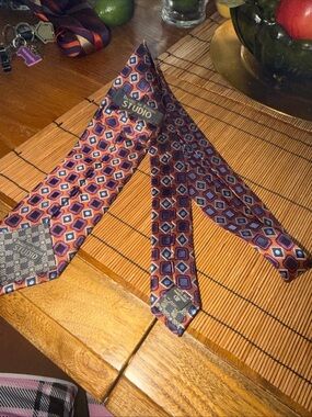 Studio Men's Geometric Silk Tie in Red, Blue & Purple